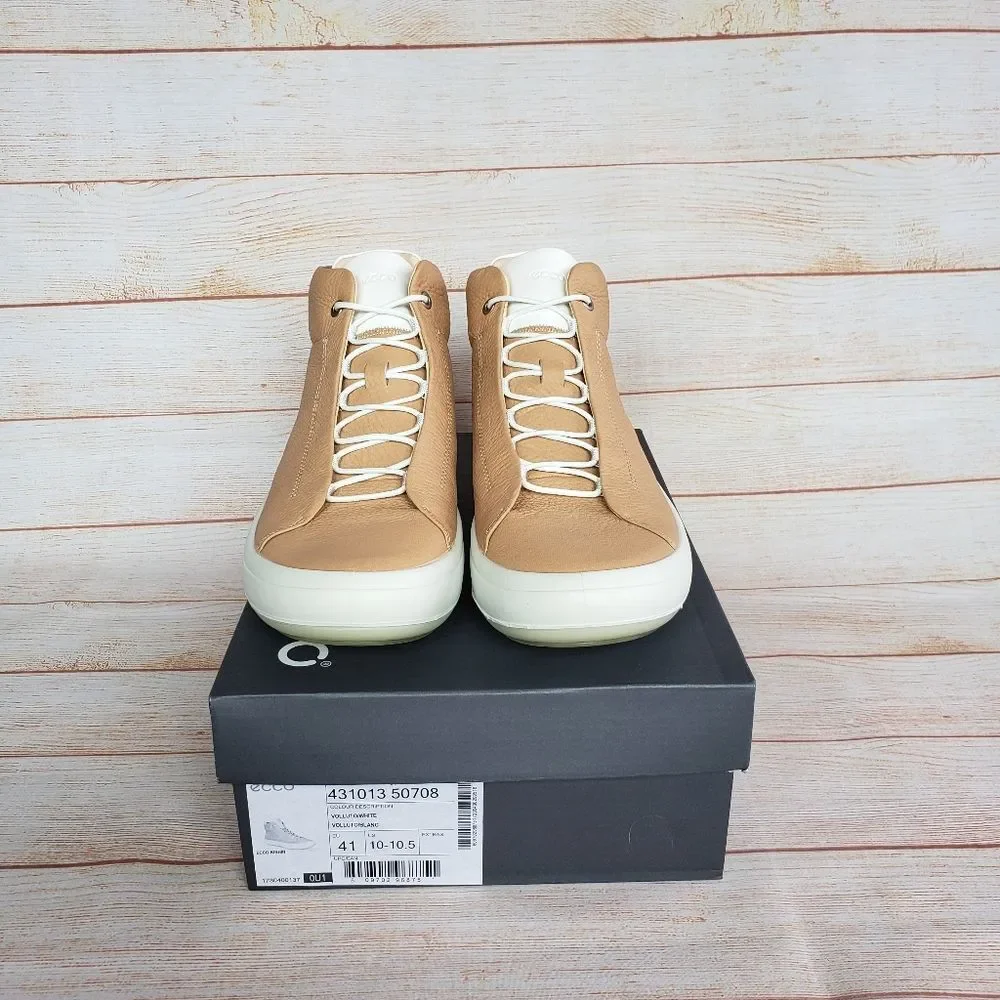ECCO Women Leather Kinhin High Top Fashion Sneakers Volluto Shadow Tan White 41